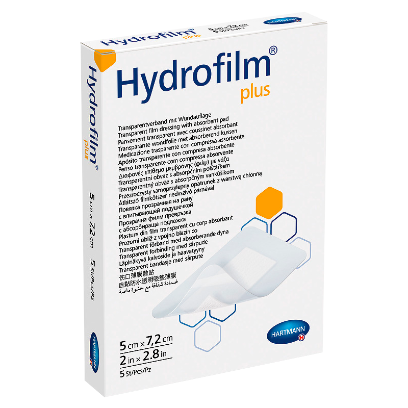 Пов’язка плівкова прозора абсорбуюча подушечка Hydrofilm® Plus, 5 х 7,2 см.